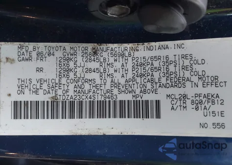 2004 Toyota Sienna Ce/Le from USA, damaged, VIN 5TDZA23CX4S179463